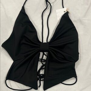 Black Bow Front Lace-Up Crop Top